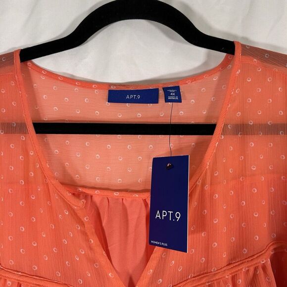 New Apt 9 Blouse Women's 4X Orange Vneck Long Sleeve Sheer Top Lightweight - Picture 4 of 10